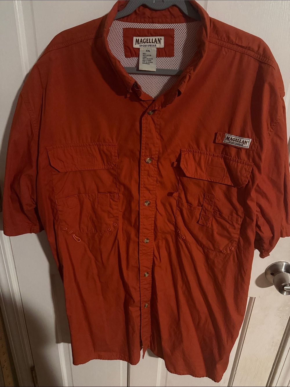 Magellan Outdoors Men's Rust Orange Short-Sleeve Button-Down Fishing Shirt